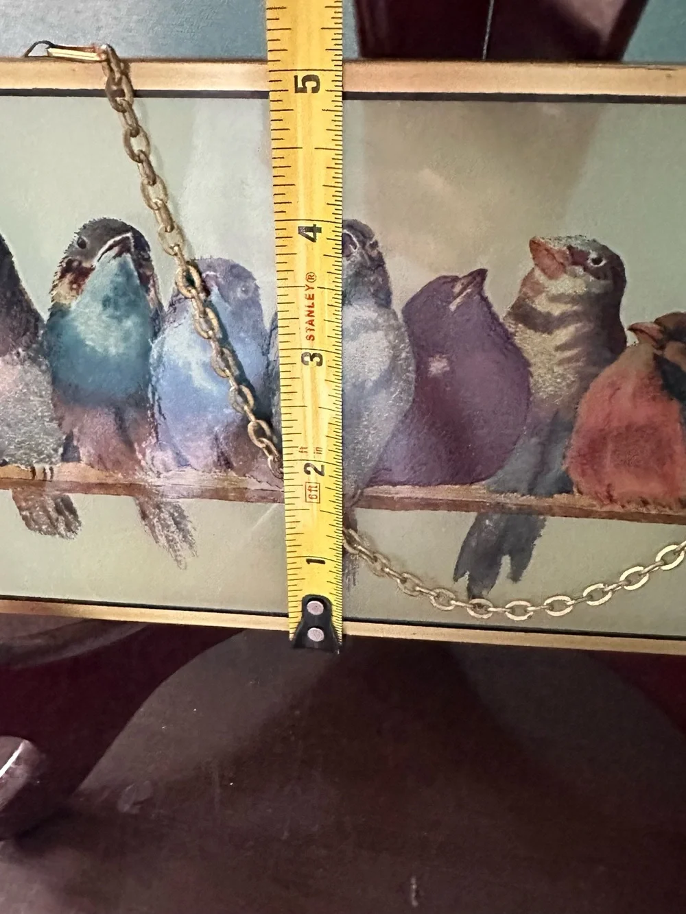 Bird Illustration Hanging Plaque with Gold Frame - Blue, Brown, Cream
